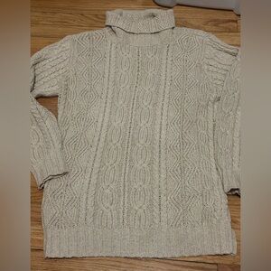 Norm Thompson silk/linen Beige Cable Knit Turtleneck Sweater